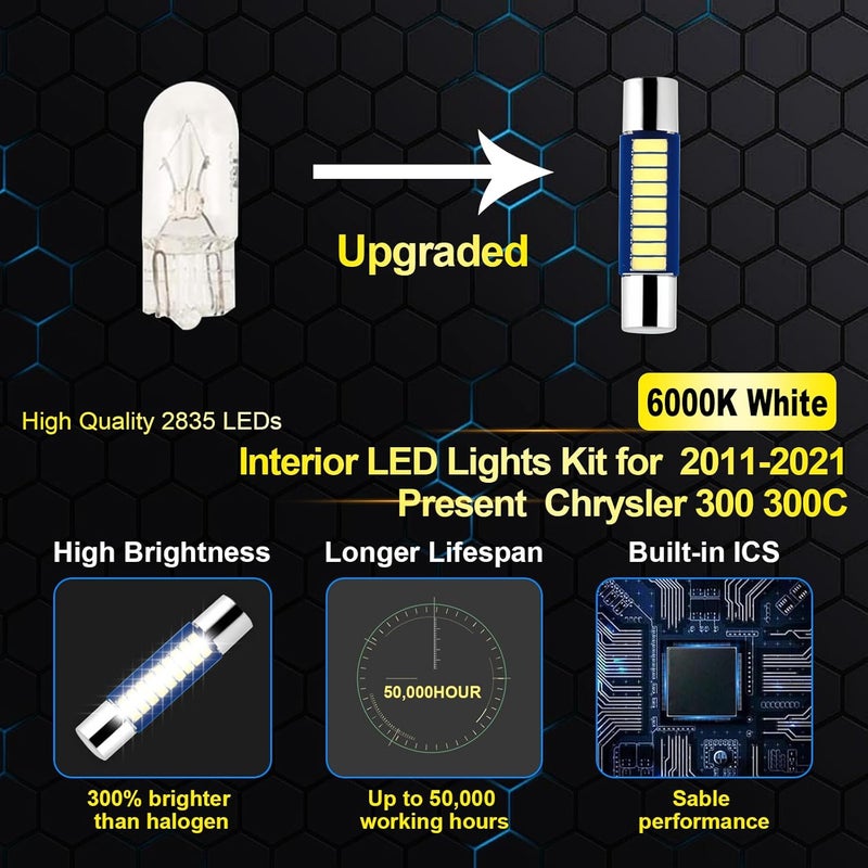 EASY EAGLE Interior Car-Lights for Chrysler-300-300C-2011-2021: 17 Piece Kit White LED Light Bulbs - Super Bright 6000K + Install Tool - Image 4